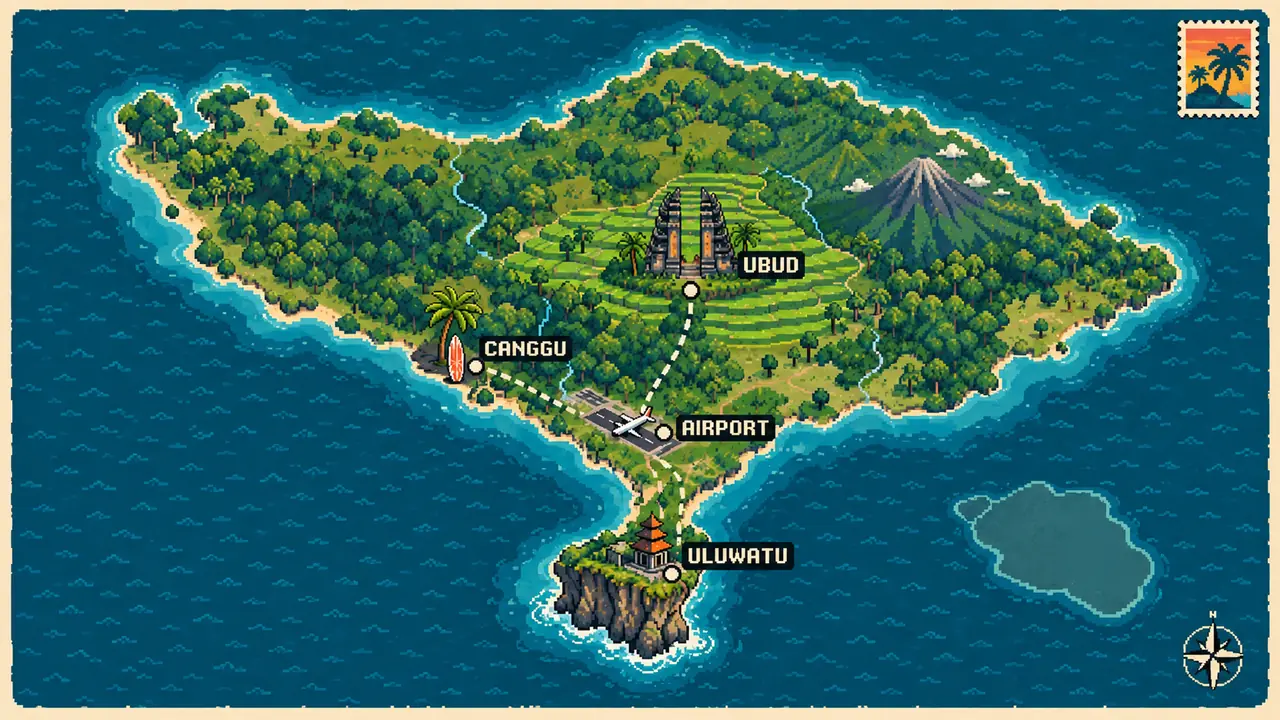 Map of Bali: Canggu, Ubud, Uluwatu and the airport